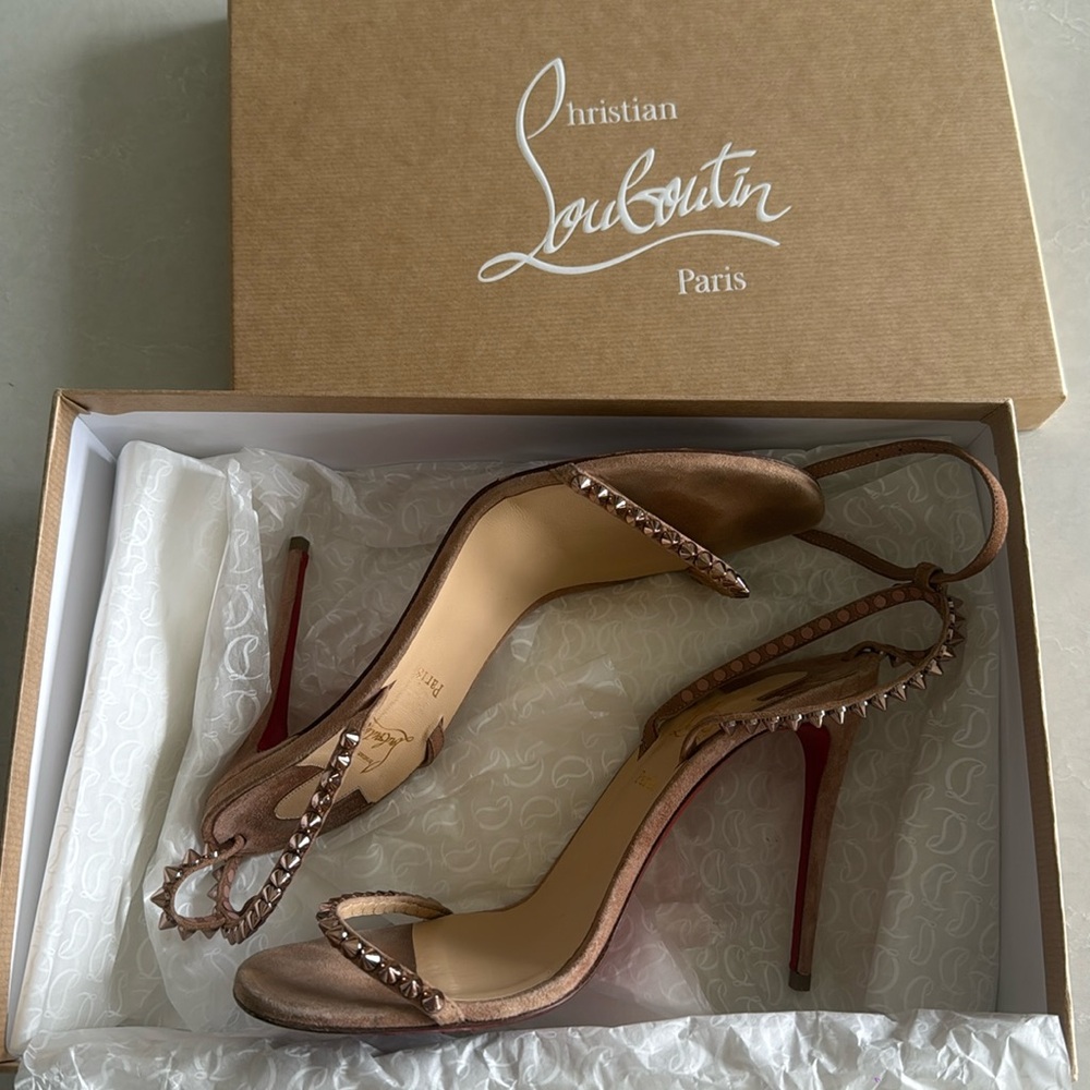 Christian Louboutin blush suede heel sandals